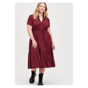 Torrid Burgundy Short Sleeve Midi Dress Sz.4 NWT